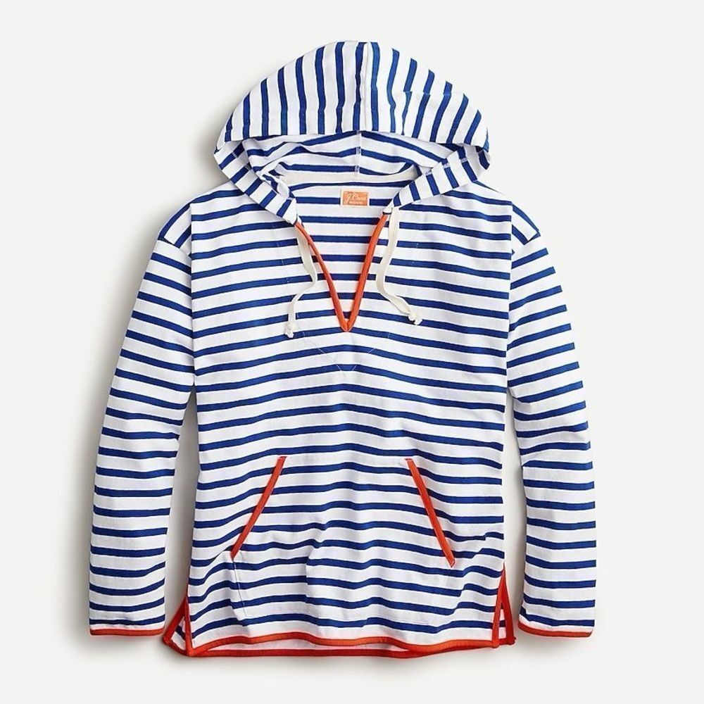 NWOT | J. Crew Weekend | Tipped V-neck Hoodie in Striped Mariner Cloth | Size XS